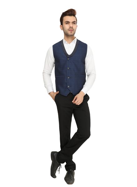 Waist Coat Polyester Cotton Party Wear Regular fit Double Breasted Designer Check Waistcoat La Scoot